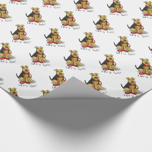 Papier Cadeau Drôle Allons-y ! Welsh Terrier Chien avec laisse