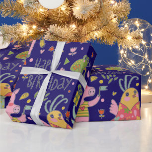 Papier Cadeau Drôle Cartoon Animaux Chanter Joyeux Anniversaire