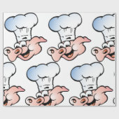 Papier Cadeau Drôle Cartoon Cochon Chef avec Casquette (Plat)