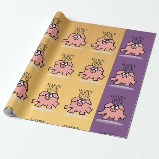 Papier Cadeau Drôle Cartoon Pig Année Papier d'emballage (Déroulé)