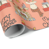 Papier Cadeau Drôle Cartoon Reindeer présente le Motif de Noël (Coin rond)