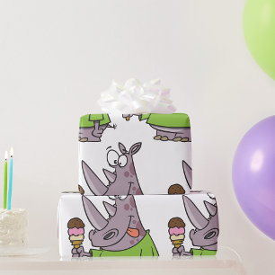 Papier Cadeau Drôle Cartoon Rhino Manger de la crème glacée mign