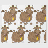 Papier Cadeau Drôle Cartoon Vache Brown avec Bell Animal de ferm (Plat)