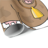 Papier Cadeau Drôle Cartoon Vache Brown avec Bell Animal de ferm (Coin rond)