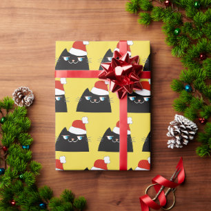 Papier Cadeau Drôle Chat Noir Père Noël Noël