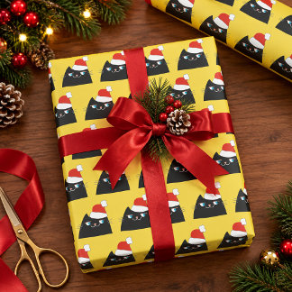 Papier Cadeau Drôle Chat Noir Père Noël Noël
