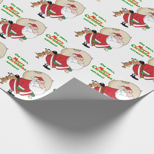 Papier Cadeau Drôle Chien Biting Père Noël Noël (Coin)