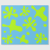 Papier Cadeau Drôle ciel bleu néon vert citron peindre éclabouss (Plat)