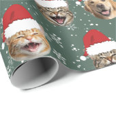Papier Cadeau Drôle Custom Chien Chat 3 Visages Noël Chapeaux de (Coin rond)