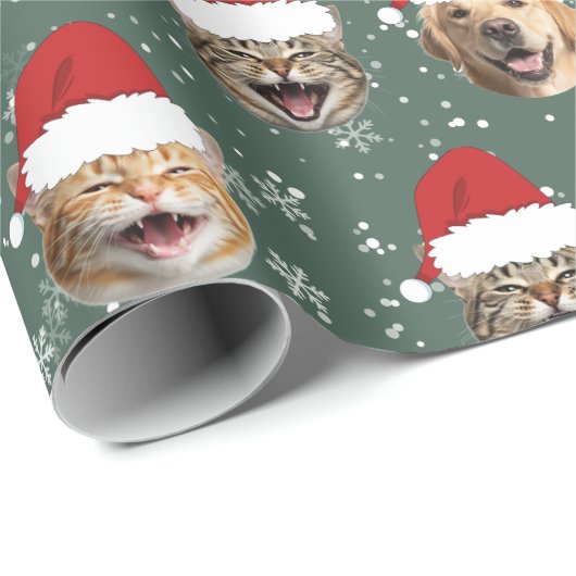 Papier Cadeau Drôle Custom Chien Chat 3 Visages Noël Chapeaux de (Coin rond)