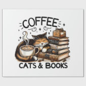 Papier Cadeau Drôle Cute Coffee Cats Livres Lover Idea Cadeau Fe (Plat)