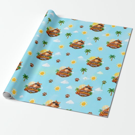 Papier cadeau drôle de chat d'été (Déroulé)
