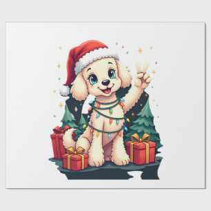 Papier Cadeau Drôle de main de la paix Poodle Lumières de Noël F