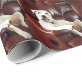 Papier Cadeau drôle de pit bull chien sur le canapé (Coin rond)