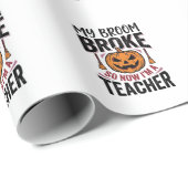 Papier Cadeau Drôle de professeur d'Halloween Balai cassé Vector (Coin rond)