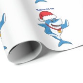 Papier Cadeau Drôle dessin animé de requin de Noël (Coin rond)