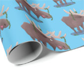 Papier Cadeau Drôle dessin animé d'orignal heureux (Coin rond)