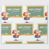 Papier Cadeau Drôle enseignant de dessin animé Bienvenue à l'éco (Plat)