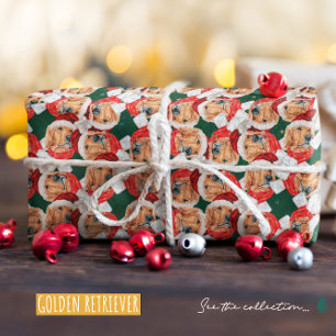 Papier Cadeau Drôle Golden Retriever Face Motif de Noël