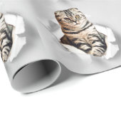 Papier Cadeau Drôle Gray Cat Popping à travers l'illusion du pap (Coin rond)
