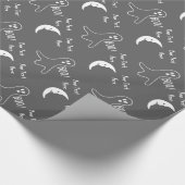Papier Cadeau drôle halloween blanc fantôme et demi lune noir (Coin)