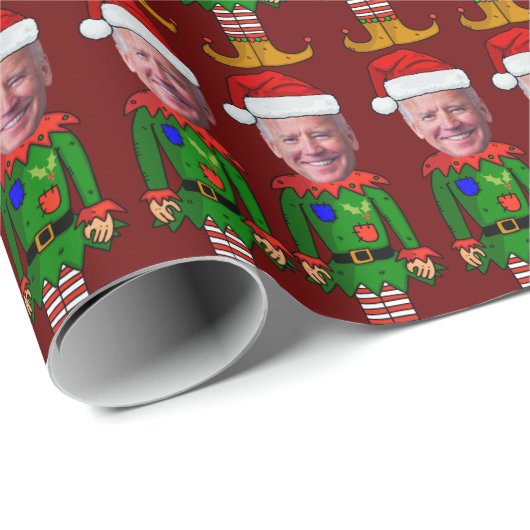 Papier Cadeau Drôle Joe Biden Elf Personnalisé Visage Noël (Coin rond)