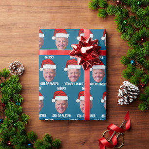 Papier Cadeau Drôle Joe Biden Joyeux 4 de Pâques Bleu de Noël