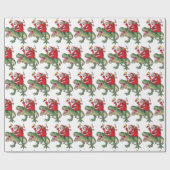 Papier Cadeau Drôle Joyeux Dinosaure de Noël Père Noël (Plat)