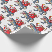 Papier Cadeau Drôle Joyeux Dinosaure de Noël Père Noël (Coin)