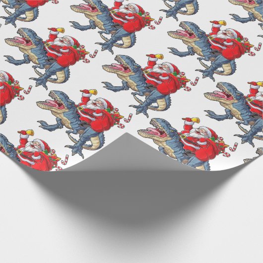 Papier Cadeau Drôle Joyeux Dinosaure de Noël Père Noël (Coin)