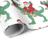 Papier Cadeau Drôle Joyeux Dinosaure de Noël Père Noël (Coin rond)
