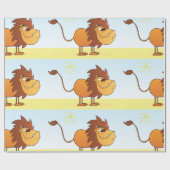 Papier Cadeau Drôle Lion caricature dans le soleil Safari animal (Plat)