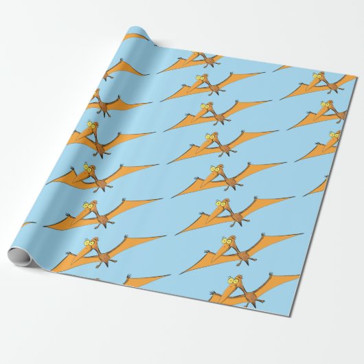 Papier Cadeau Drôle mignon dessin animé de pterodactyle volant o (Déroulé)