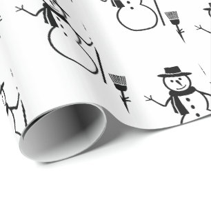 Papier Cadeau Drôle mignon noir et blanc Motif Snowman