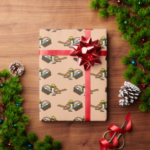 Papier Cadeau Drôle mignon oiseau avec Motif de panier d'oeufs c