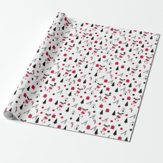 Papier Cadeau Drôle Motif De Noël De Rouge, Noir, Blanc (Déroulé)