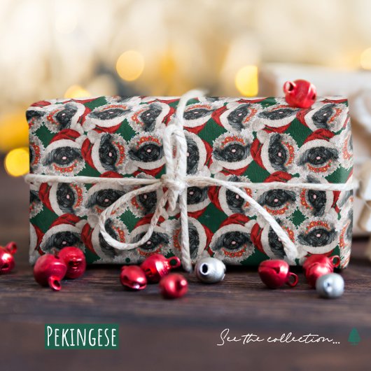 Papier Cadeau Drôle Motif de Noël Pekingese