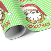 Papier Cadeau Drôle Père Noël Cat Cartoon Personnalisé (Coin rond)