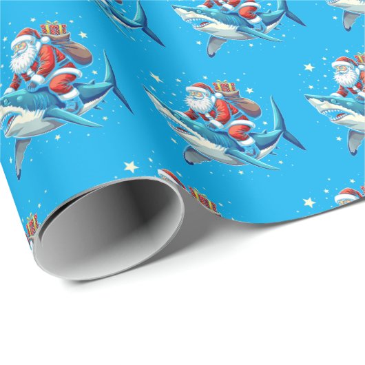 Papier Cadeau Drôle Père Noël Shark Enveloppe cadeau | Papier d' (Coin rond)