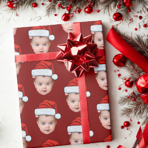 Papier Cadeau Drôle personnalisé bébé visage photo Père Noël Hea
