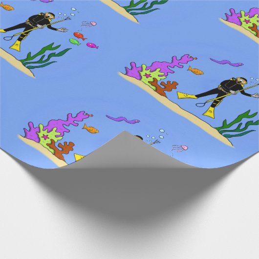 Papier Cadeau Drôle plongeur et poisson mer créatures dessin ani (Coin)