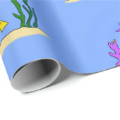 Papier Cadeau Drôle plongeur et poisson mer créatures dessin ani (Coin rond)
