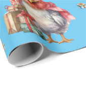 Papier Cadeau Drôle Poulet Noël Vacances Acheteurs Bleu (Coin rond)