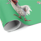 Papier Cadeau Drôle Poulet Noël Vacances Vacances Vert (Coin rond)
