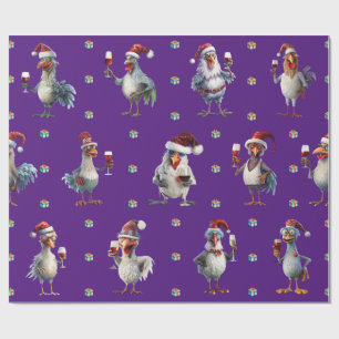 Papier Cadeau Drôle Poulet Noël Vacances Vins Fête Purple