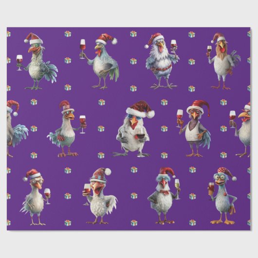 Papier Cadeau Drôle Poulet Noël Vacances Vins Fête Purple (Plat)