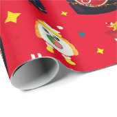 Papier Cadeau Drôle Red Kawaii Sushi Cartoon Joyeux Noël (Coin rond)