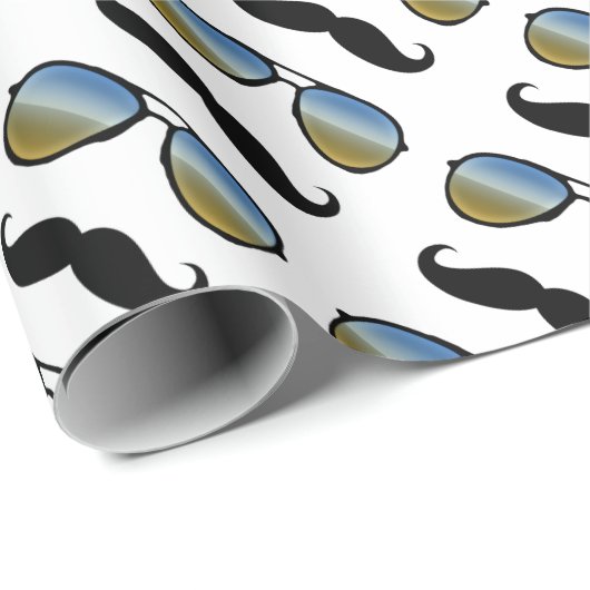 Papier Cadeau Drôle Retro Mustache lunettes de soleil (Coin rond)