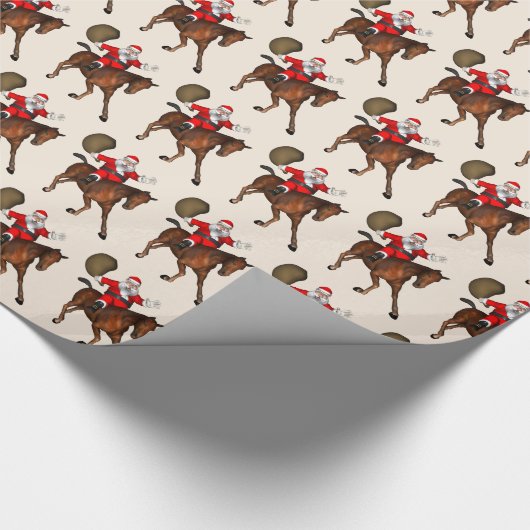 Papier Cadeau Drôle Rider Wild Santa Claus Sur Cheval Brown (Coin)