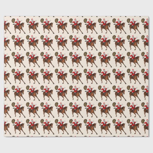 Papier Cadeau Drôle Rider Wild Santa Claus Sur Cheval Brown (Plat)